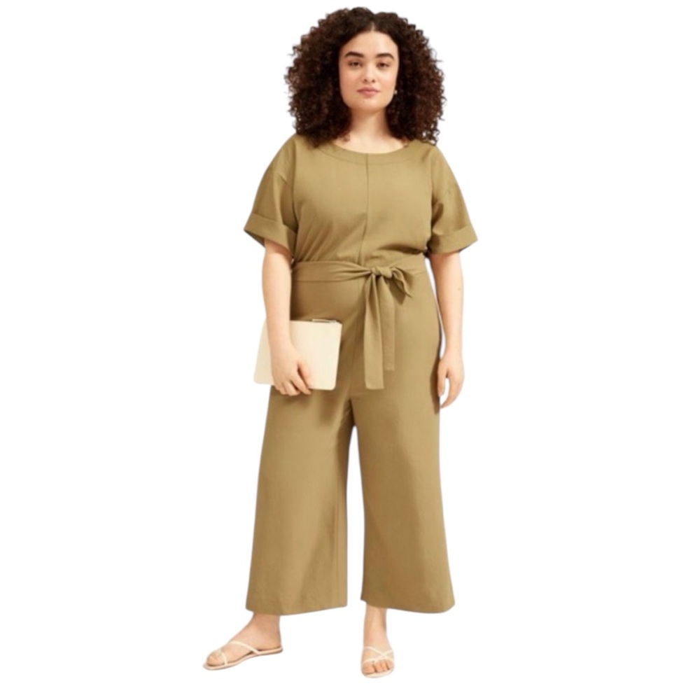 Everlane GoWeave olive short sleeve jumpsuit Sz 10